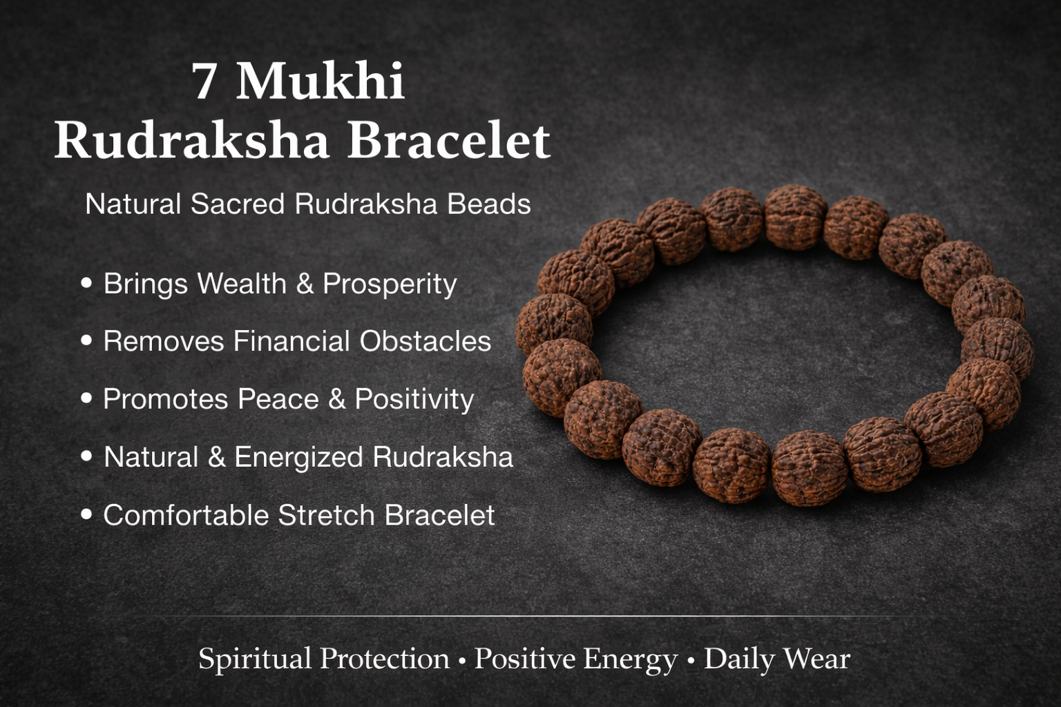 Seven Mukhi Rudraksha Bracelet – Sacred Beaded Bracelet for Wealth, Stability & Positive Energy - Image 2
