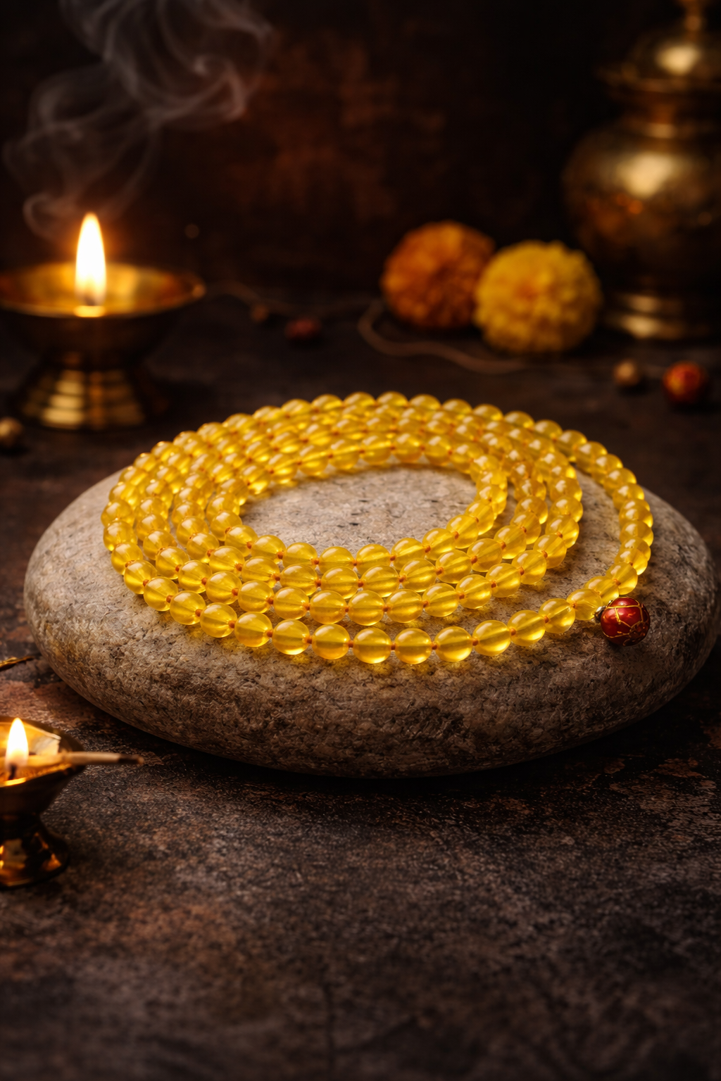 Authentic Yellow Hakik Beads Mala - Image 2
