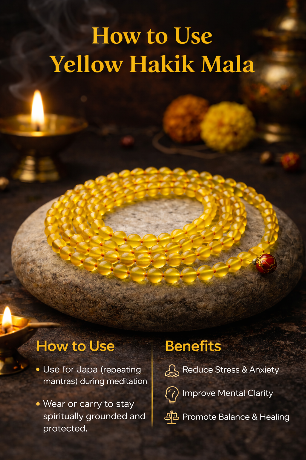 Authentic Yellow Hakik Beads Mala - Image 4