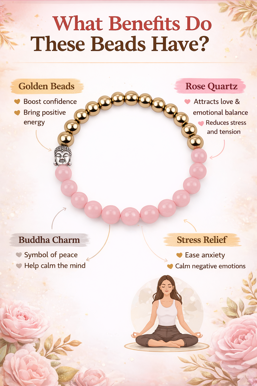 Rose Quartz & Gold Beaded Buddha Bracelet - Image 5