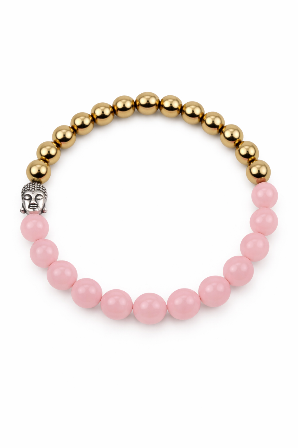Rose Quartz & Gold Beaded Buddha Bracelet - Image 2