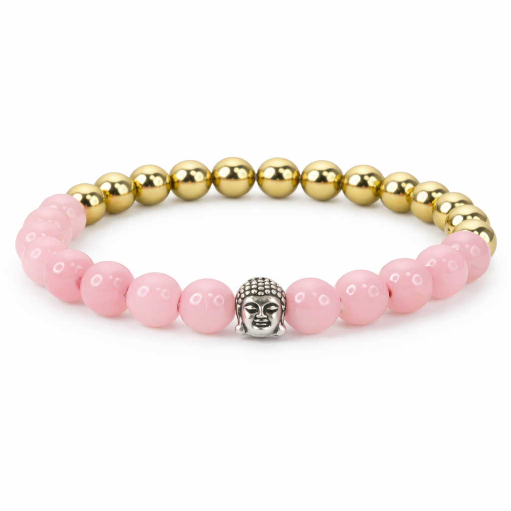 Rose Quartz & Gold Beaded Buddha Bracelet - Image 4