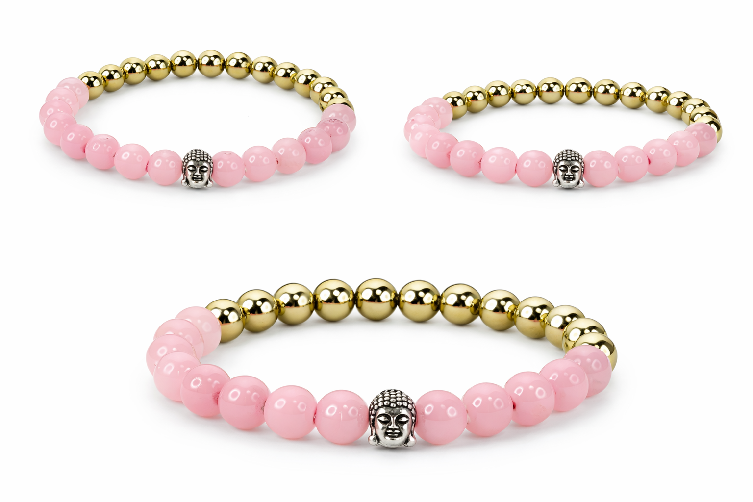 Rose Quartz & Gold Beaded Buddha Bracelet - Image 3