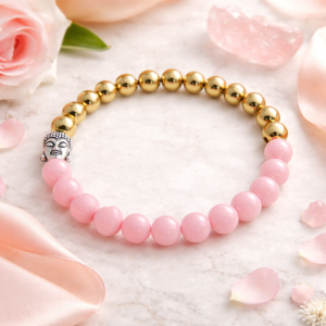 Rose Quartz & Gold Beaded Buddha Bracelet