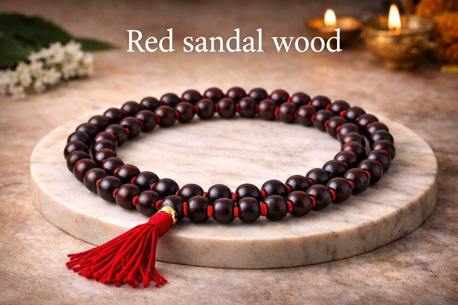 Natural Red Sandal Wood Mala 108 Beads – Spiritual Necklace for Meditation & Positive Energy