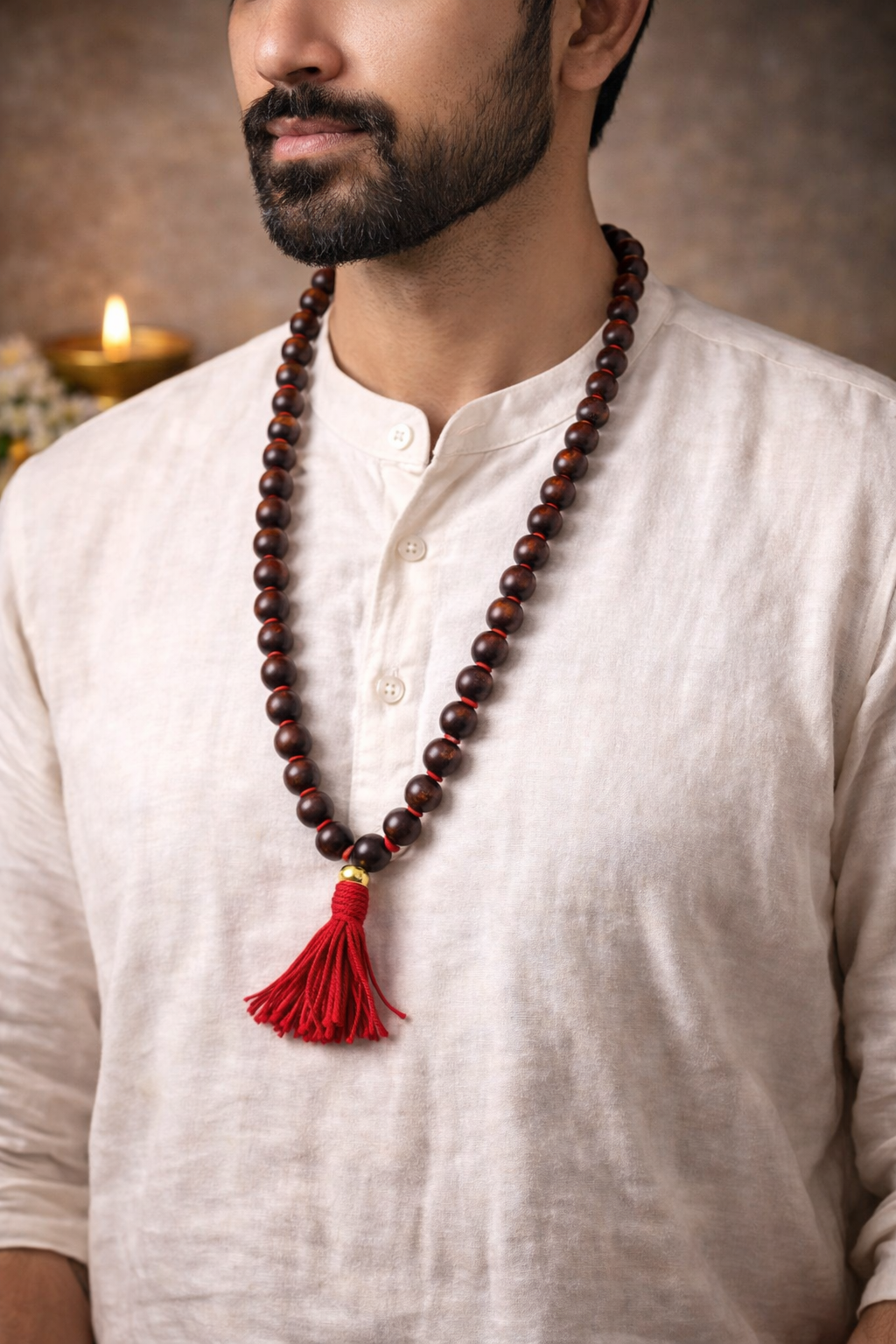 Natural Red Sandal Wood Mala 108 Beads – Spiritual Necklace for Meditation & Positive Energy - Image 2