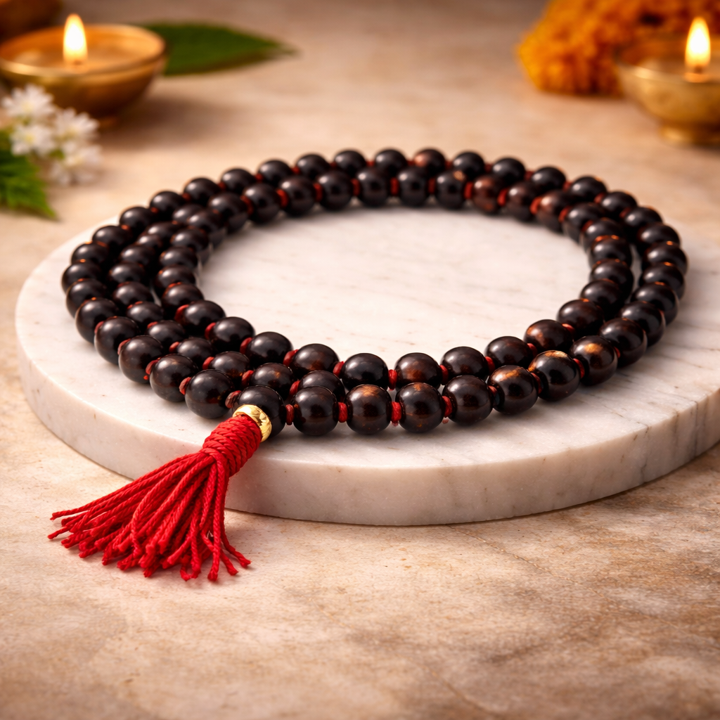 Natural Red Sandal Wood Mala 108 Beads – Spiritual Necklace for Meditation & Positive Energy - Image 3